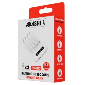BATTERIE DE SECOURS AVEC 4 CABLES - 10 000 MAH BLANC 4