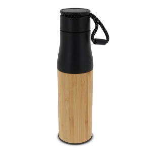 Bouteille isotherme avec dragonne et partie extérieur bambou 500ml 3