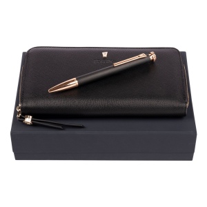 Parure Mademoiselle Black (stylo bille & portefeuille voyage)