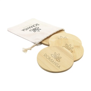 Ensemble de 4 sous-verres (Ø 10 cm) en bambou fournis dans une pochette en coton pratique 2