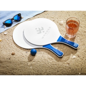 Ensemble de plage sportif : 2 raquettes en bois MDF avec poignées en plastique PP avec une petite balle en caoutchouc 30