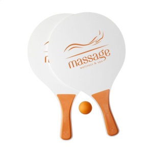 Ensemble de plage sportif : 2 raquettes en bois MDF avec poignées en plastique PP avec une petite balle en caoutchouc 6