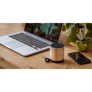 Enceinte sans fil Bluetooth 3W avec un boîtier en bambou naturel certifié FSC 100% et en tissu 3