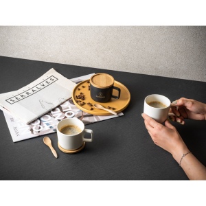 FANGIO. Tasse en céramique 220 mL avec couvercle et base en bambou 6