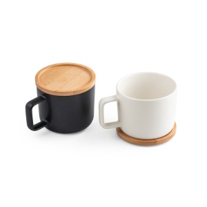 FANGIO. Tasse en céramique 220 mL avec couvercle et base en bambou 7