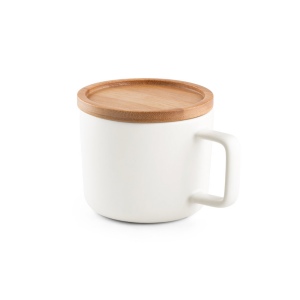 FANGIO. Tasse en céramique 220 mL avec couvercle et base en bambou 3