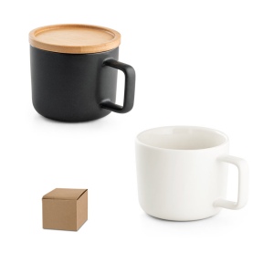 FANGIO. Tasse en céramique 220 mL avec couvercle et base en bambou