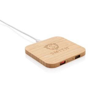 Chargeur sans fil 5W et USB en bambou 6