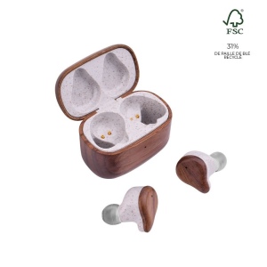 Ecouteurs Bluetooth recyclé bois & paille de blé FSC avec étui de charge - BLAUPUNKT 2