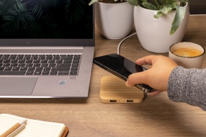 Chargeur sans fil 10W et avec ports USB en bambou 5
