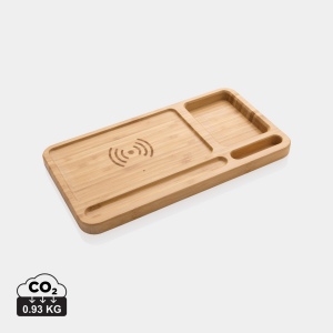 Organiseur de bureau en bambou avec chargeur 10W 2