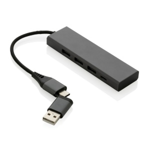 Hub avec 3 ports USB en aluminium recyclé RCS Terra 3