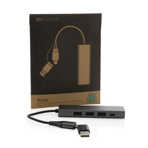 Hub avec 3 ports USB en aluminium recyclé RCS Terra 5