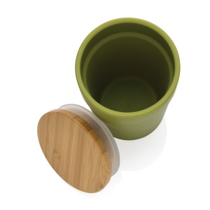 Mug 300ml en PP recyclé GRS avec couvercle en bambou 25