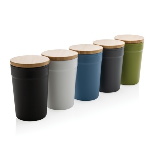 Mug 300ml en PP recyclé GRS avec couvercle en bambou 28