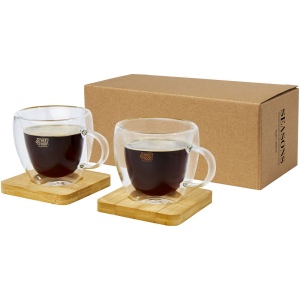 Tasse Manti 2 pièces en verre à double paroi de 100 ml avec sous-verre en bambou 4