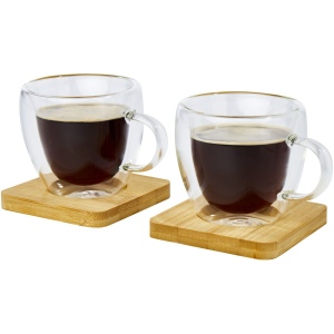 Tasse Manti 2 pièces en verre à double paroi de 100 ml avec sous-verre en bambou 5