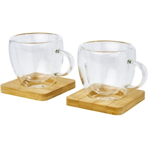 Tasse Manti 2 pièces en verre à double paroi de 100 ml avec sous-verre en bambou 7
