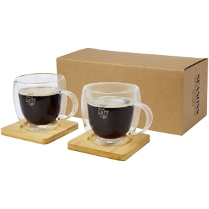 Tasse Manti 2 pièces en verre à double paroi de 250 ml avec sous-verre en bambou 4