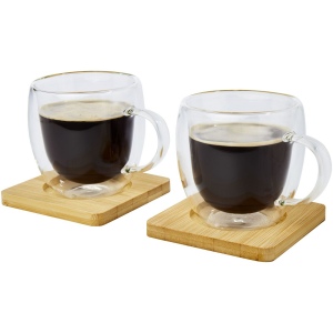 Tasse Manti 2 pièces en verre à double paroi de 250 ml avec sous-verre en bambou 5