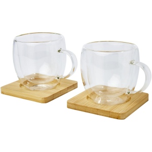 Tasse Manti 2 pièces en verre à double paroi de 250 ml avec sous-verre en bambou 7