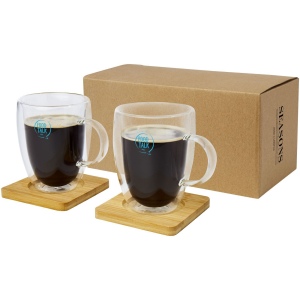 Tasse 2 pièces Manti de 350 ml à double paroi en verre avec sous-verre en bambou 4