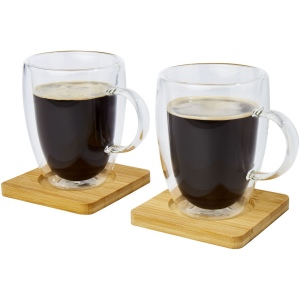 Tasse 2 pièces Manti de 350 ml à double paroi en verre avec sous-verre en bambou 5