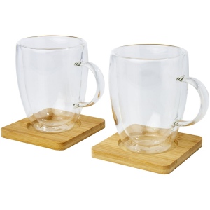 Tasse 2 pièces Manti de 350 ml à double paroi en verre avec sous-verre en bambou 7
