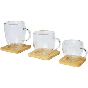 Tasse 2 pièces Manti de 350 ml à double paroi en verre avec sous-verre en bambou 8