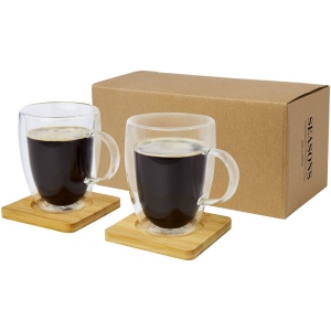 Tasse 2 pièces Manti de 350 ml à double paroi en verre avec sous-verre en bambou 2