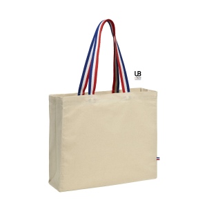 Tote bag 180grs coton anses bleu/blanc/rouge avec soufflets : henri