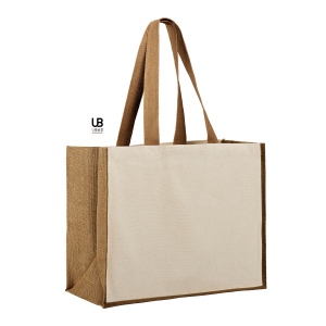 Sac shopping 320grs coton avec soufflets en jute : sunset 10