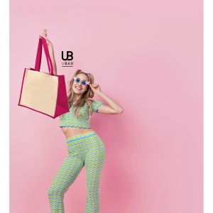 Sac shopping 320grs coton avec soufflets en jute : sunset