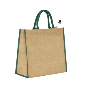 Sac shopping en jute avec anses et piping couleurs en coton : naxos