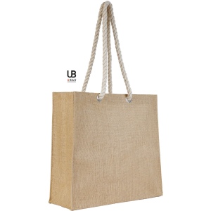 Sac shopping en jute avec poignées corde et petite pochette en jute : roma