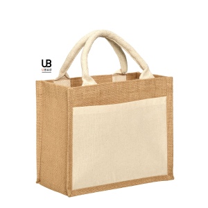 Sac shopping jute avec anses et poche avant en coton : darwin