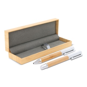 Ensemble stylo à bille et roller en métal bambou dans une boîte cadeau 8
