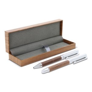 Ensemble stylo à bille et roller en métal bois de noyer dans une boîte cadeau 4