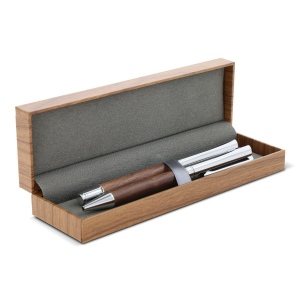 Ensemble stylo à bille et roller en métal bois de noyer dans une boîte cadeau 2