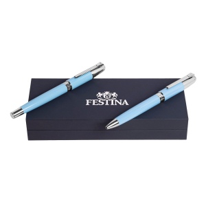 Parure Classicals Chrome Light Blue (stylo bille & stylo plume)