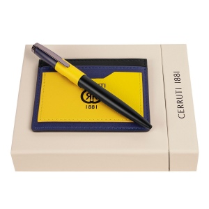 Parure Brick Yellow Black Navy (stylo bille & porte-cartes)