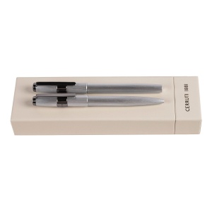 Parure Block Brushed Chrome (stylo bille & stylo roller)