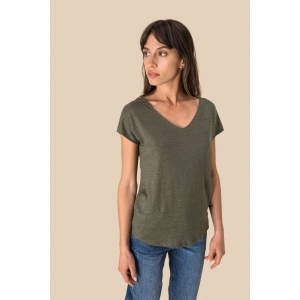 T-shirt col V en lin femme 8