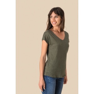 T-shirt col V en lin femme 9