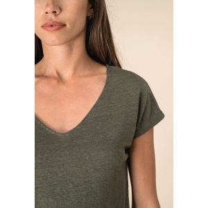 T-shirt col V en lin femme 11
