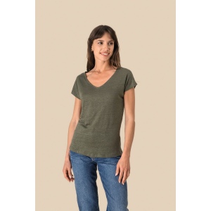 T-shirt col V en lin femme