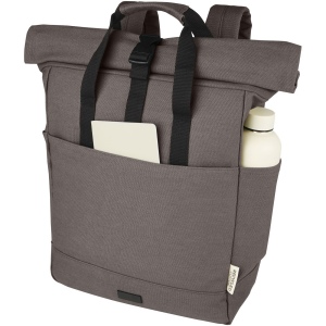 Sac à dos pour ordinateur portable Joey de 15 L en toile recyclée GRS 15 pouces avec dessus enroulable 18