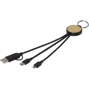 Câble de recharge Tecta 6-en-1 en plastique recyclé/bambou avec porte-clés 4