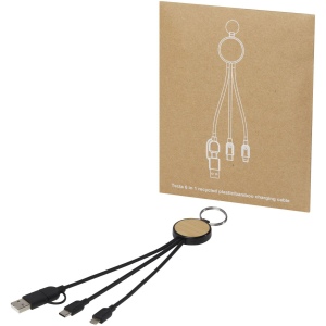 Câble de recharge Tecta 6-en-1 en plastique recyclé/bambou avec porte-clés 6
