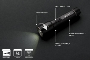 Torche robuste rechargeable par USB en aluminium recyclé RCS 13